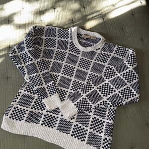 Northwest Territory Men's Navy and White Checkered Crewneck Sweater